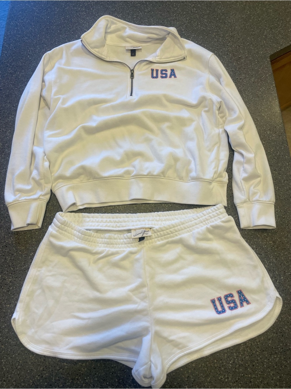 Universal Thread White USA Quarter-Zip Sweatshirt & Shorts Set